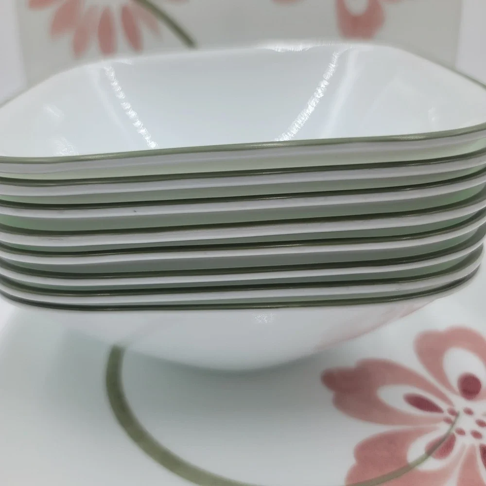15pc Corelle Vitrelle Square Dinnerware Set Pretty Pink Flower Made in USA